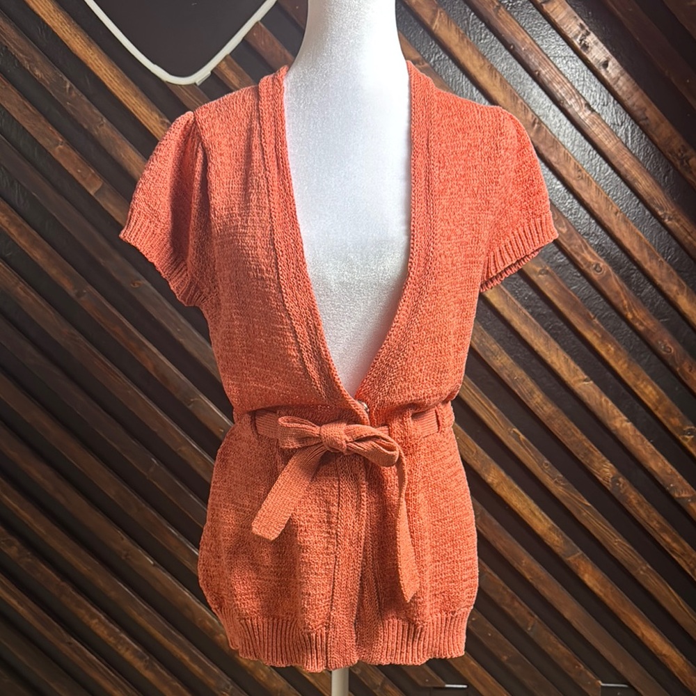 Sarah Spencer Orange Knit Short Sleeve Cardigan